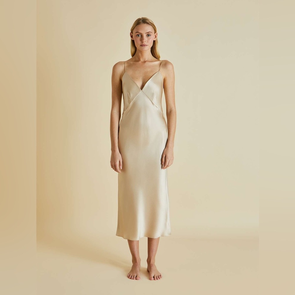 NWT Olivia Von Halle Issa Silk Slip Dress - Seashell in Medium